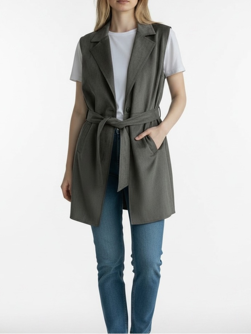 NWT Philosophy Sleeveless Tie-Waist Vest in Olive Green